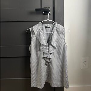 Karl Lagerfeld Black and White Stripes Women’s Small Ruffled Blouse Office